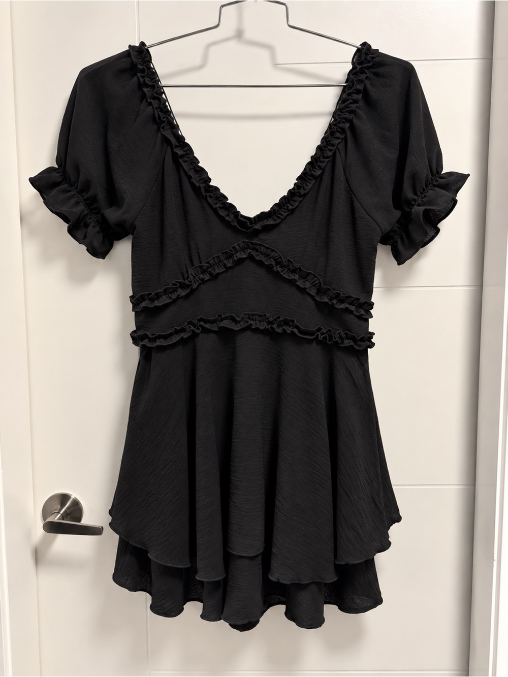 Women's Ruffled V-Neck Short Sleeve  romper Charcoal